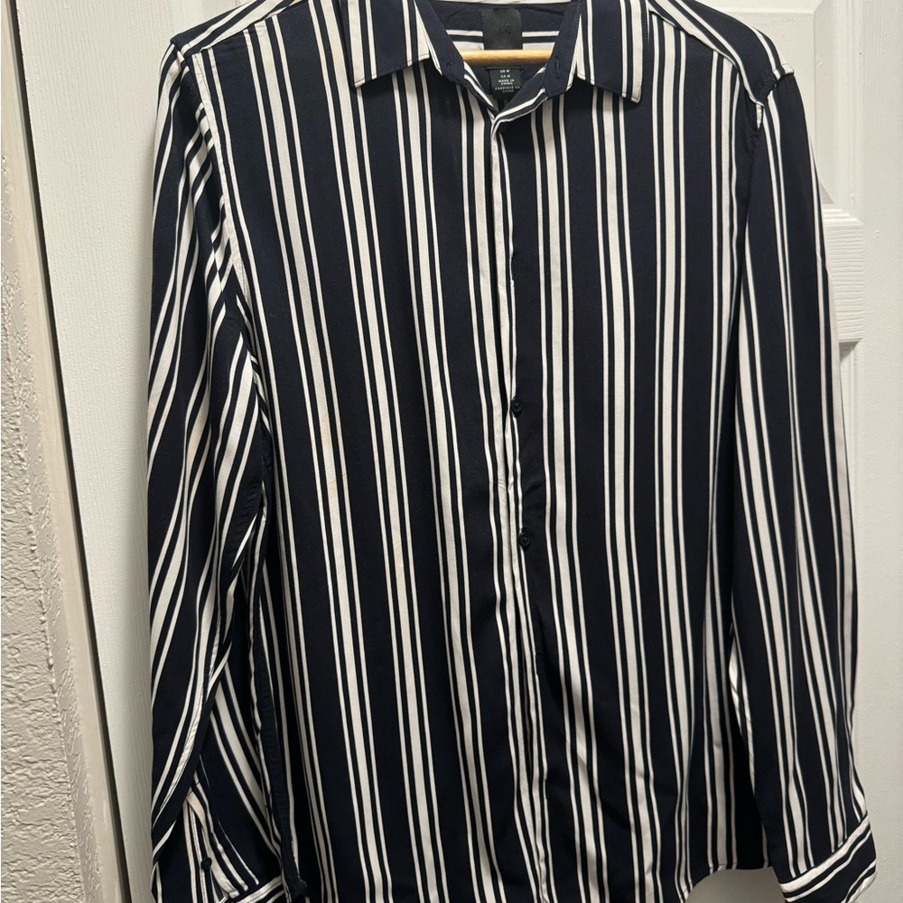 Men's Black and White Striped Shirt